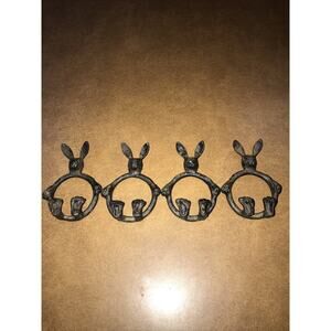 Cast Iron Bunny Rabbit Napkin Rings Set of 4 Primitve Farmhouse 4.5" Country